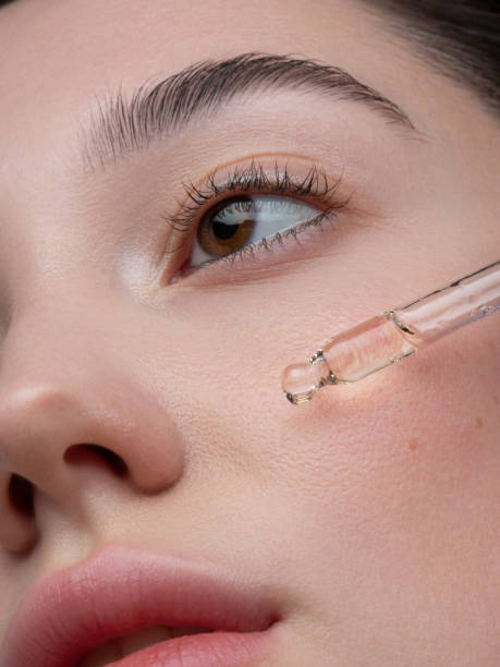 Close up portrait of beautiful girl getting skin anti aging treatment