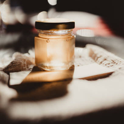 Mini glass jar of honey homemade